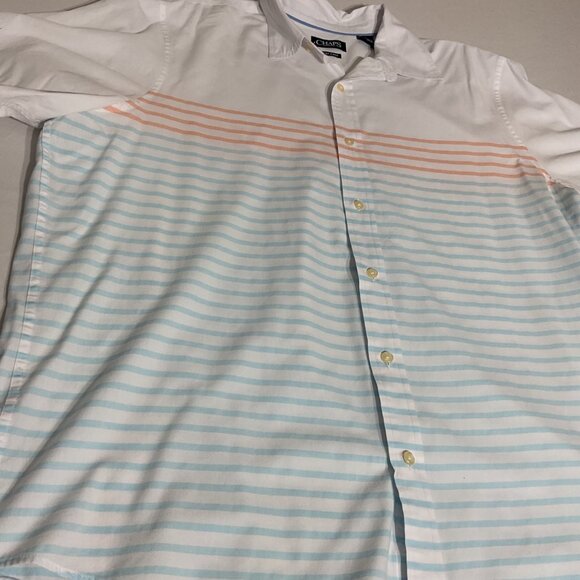Chaps Mens White Button-Down Shirt With Orange & Blue Stripes XXL Easy Care Cott - Picture 2 of 6